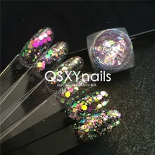 1g 믹스 사이즈 오로라 레인보우 스팽글 chunky glitter powder 반짝이는 크롬 미러 반짝이 젤 매니큐어 네일 아트 매니큐어(China)