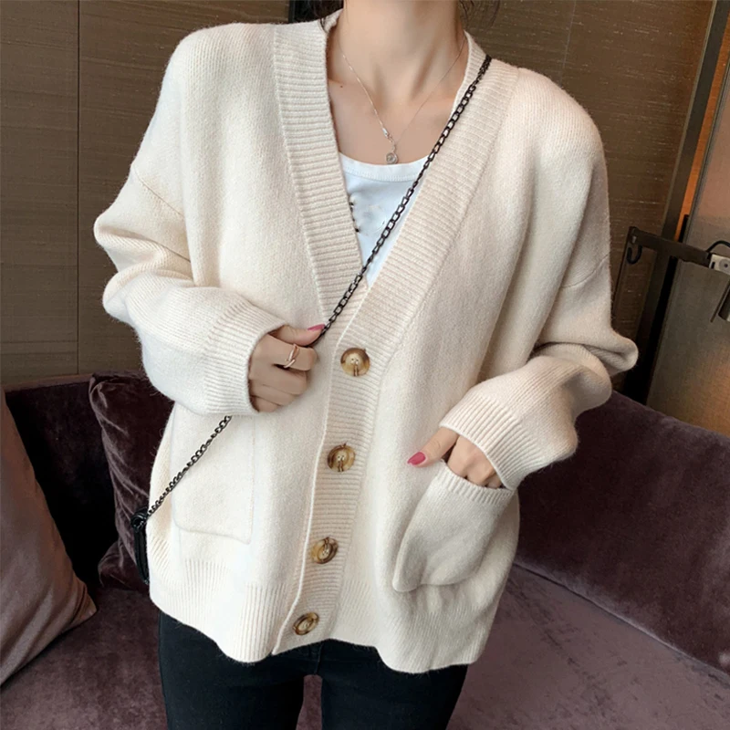 Preppy Style Autumn 2020 V-Neck Button Knit Cardigan Women Loose elegaht Pockets Knitted Sweater Short Coat woman sweaters new
Preppy Style Autumn 2020 V-Neck Button Knit Cardigan Women Loose elegaht Pockets Knitted Sweater Short Coat woman sweaters new