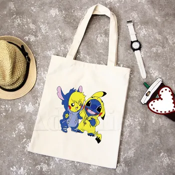Cartoon Stitch and Pikachu Ladies Handbags Canvas Tote Bag Shopping Travel Women Eco Reusable Shoulder Bags Bolsas De Tela
Cartoon Stitch and Pikachu Ladies Handbags Canvas Tote Bag Shopping Travel Women Eco Reusable Shoulder Bags Bolsas De Tela