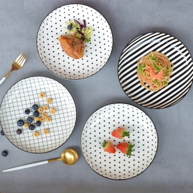 8 inch simple black and white patten dinner plate accent plate shalow disk deep diskTableware
8 inch simple black and white patten dinner plate accent plate shalow disk deep diskTableware
