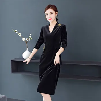 Winter Plus Size Dresses For Women 4XL Black Vintage velvet Dress Autumn long Sleeve Bead Elegant Bodycon Dress Robe Femme 
Winter Plus Size Dresses For Women 4XL Black Vintage velvet Dress Autumn long Sleeve Bead Elegant Bodycon Dress Robe Femme