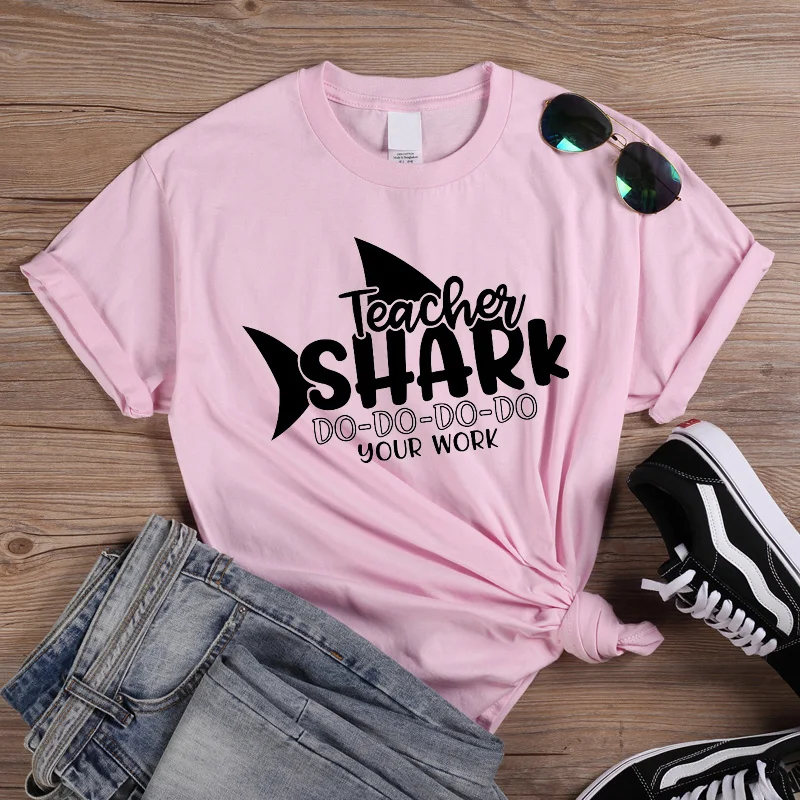 ONSEME Teacher tshirt Graphic Tees Women Teacher Shark do-do-do-do your work Printing t shirt women clothes 2019 kawaii Q-889
ONSEME Teacher tshirt Graphic Tees Women Teacher Shark do-do-do-do your work Printing t shirt women clothes 2019 kawaii Q-889