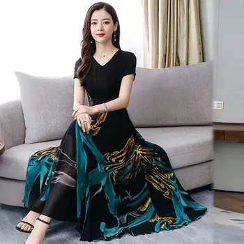 Short-sleeved Printed Chiffon Dress Female 2020 Summer New Temperament Lace Stitching Long Dress Elegant Party Vestidos r403
Short-sleeved Printed Chiffon Dress Female 2020 Summer New Temperament Lace Stitching Long Dress Elegant Party Vestidos r403