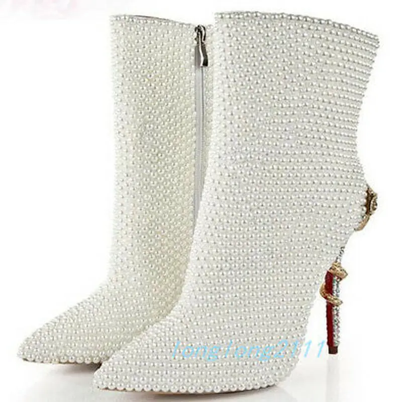 Women High Stilettos Heels Boots Rhinestones Crystal Pearls Snake Metal Decor Sequins Totem Genuine Leather DIY Shoes
Women High Stilettos Heels Boots Rhinestones Crystal Pearls Snake Metal Decor Sequins Totem Genuine Leather DIY Shoes