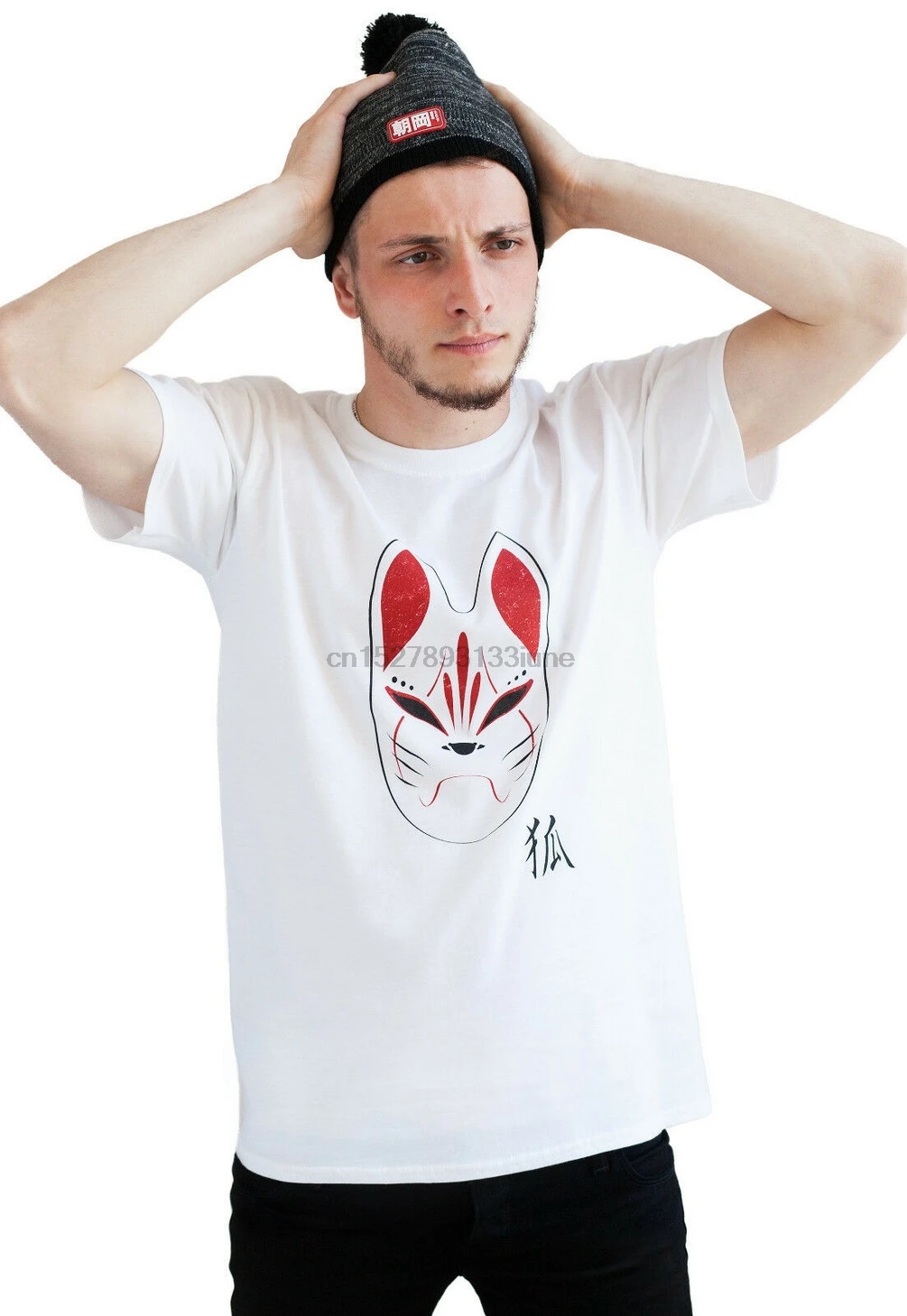 Японская футболка Kitsune Fox Mask Аниме Манга Япония каваи Мужская Женская подарок
