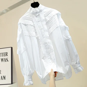 Spring Lace Frilled Irregular White Shirt Woman Bell-Sleeve Mid-Length Slit Stand Neck Shirts Blouses Women's Tops Loose Blouse
Spring Lace Frilled Irregular White Shirt Woman Bell-Sleeve Mid-Length Slit Stand Neck Shirts Blouses Women's Tops Loose Blouse