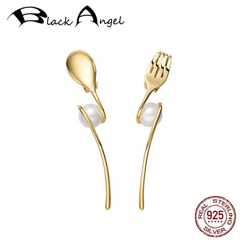 New 100% 925 Sterling Silver Gold Color Spoon and Fork Asymmetric Tableware Pearl Clip Earrings for Women no piercing Jewelry
New 100% 925 Sterling Silver Gold Color Spoon and Fork Asymmetric Tableware Pearl Clip Earrings for Women no piercing Jewelry