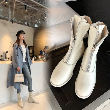 INS HOT Women Ankle Boots natural leather outdoor booties Cowhide front zip online celebrity boots Classic women boots
INS HOT Women Ankle Boots natural leather outdoor booties Cowhide front zip online celebrity boots Classic women boots