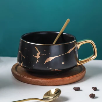 MUZITY Ceramic Coffee Mug with Lid Porcelain Tea Cup and Wooden Saucer Special Marble Golden Design Mug 
MUZITY Ceramic Coffee Mug with Lid Porcelain Tea Cup and Wooden Saucer Special Marble Golden Design Mug