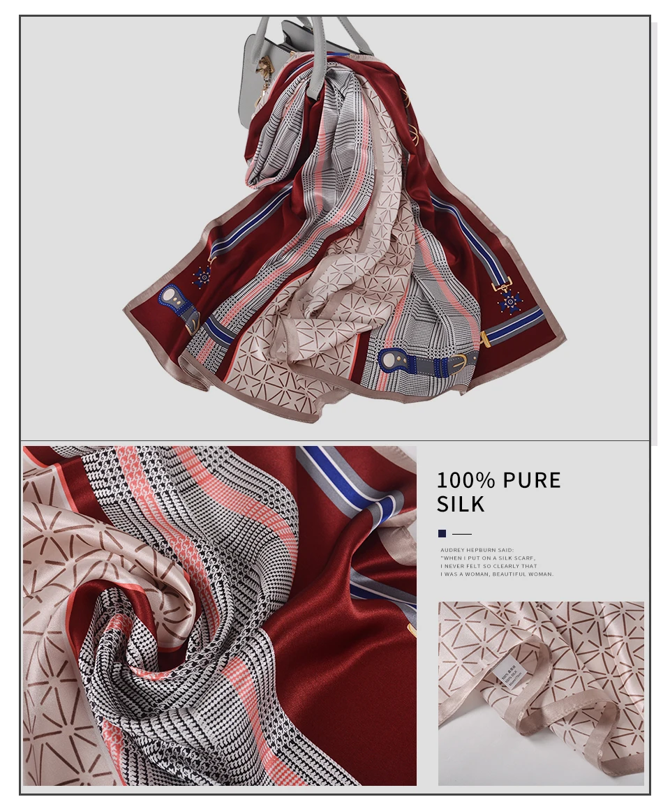 Waliicorners Women Blue Khaki Black Silk Scarf New Brand Luxury 100% Silk Long Scarves Hijabs Autumn Winter Chain Pattern Scarf Shawl 16 Hcea8b828afd34e61b03c67e727077e3fD
