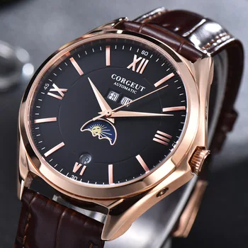 Corgeut 41mm Automatic Mens Watch Luxury Brand Moon Phase Date Month Waterproof Clock Leather Strap Wristwatch Men 
Corgeut 41mm Automatic Mens Watch Luxury Brand Moon Phase Date Month Waterproof Clock Leather Strap Wristwatch Men
