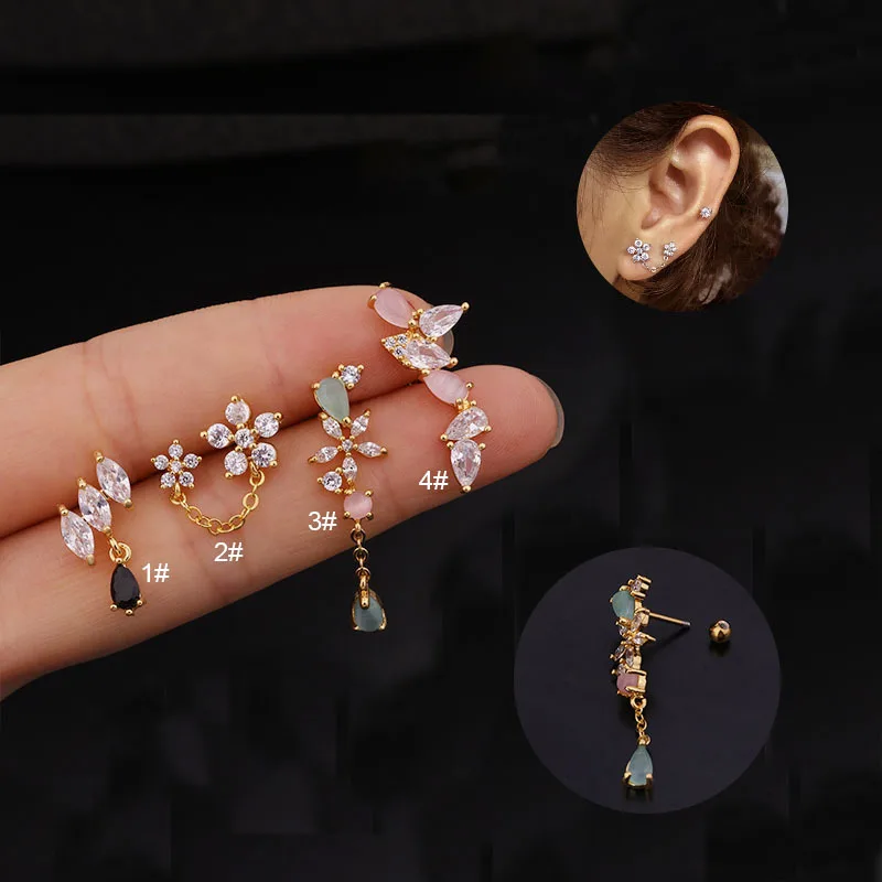 New Color Zircon Flower Ear Bone Stud Stainless Steel Screw Ear Stud Female Cool Drop Ear Pendant Fashion Puncture
New Color Zircon Flower Ear Bone Stud Stainless Steel Screw Ear Stud Female Cool Drop Ear Pendant Fashion Puncture
