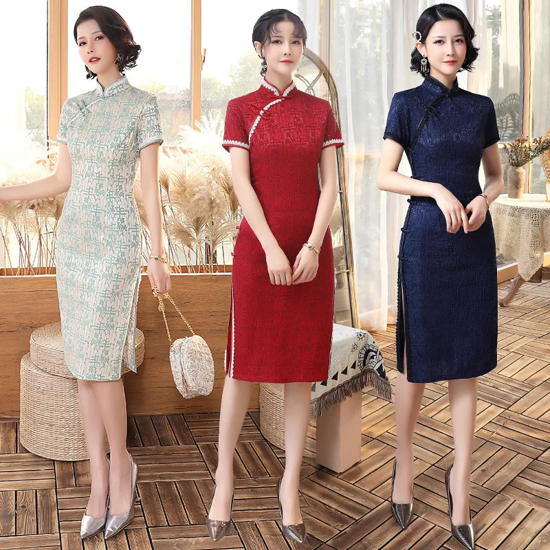 Женское винтажное кружевное платье Qipao короткое официальное в китайском стиле с