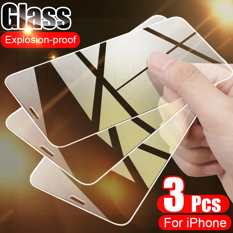 Фото 3PCS Full Cover Tempered Glass On For iPhone 11 8 7 6 6s plus Screen Protector 12 Pro X XS Max XR 5 5S SE 20Glass | Мобильные