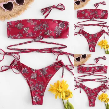 New Bikinis Women Flower Print Tube Top Two Pieces Bikini Set Swimwear Swimsuit Beachwear Women Bikini Sexy
New Bikinis Women Flower Print Tube Top Two Pieces Bikini Set Swimwear Swimsuit Beachwear Women Bikini Sexy