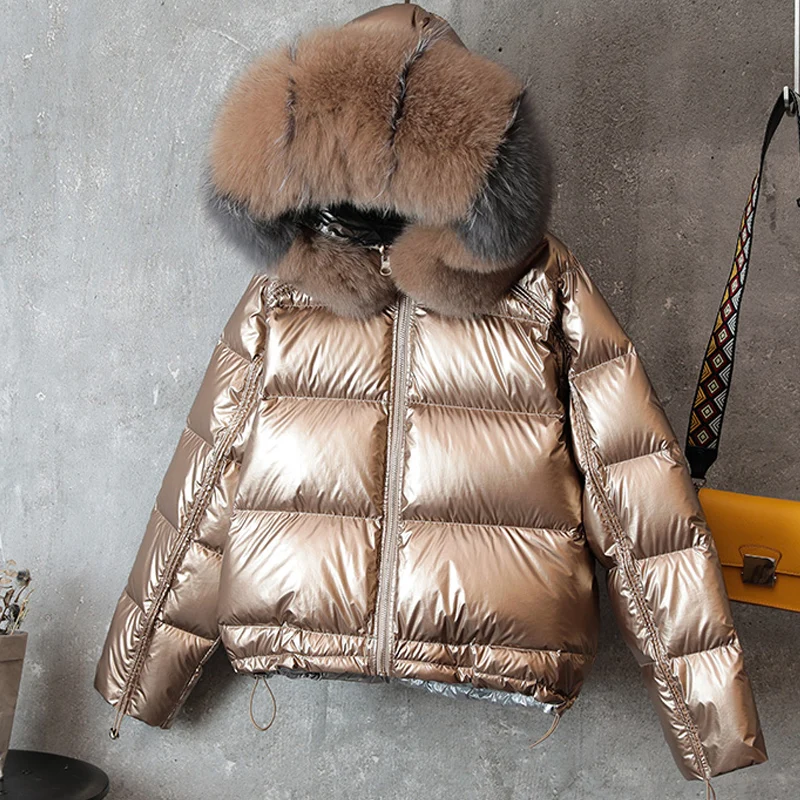 Double-side Use winter short down coat with real fur hood 90% white duck down glossy color fashion loose hoody down jacket women
Double-side Use winter short down coat with real fur hood 90% white duck down glossy color fashion loose hoody down jacket women