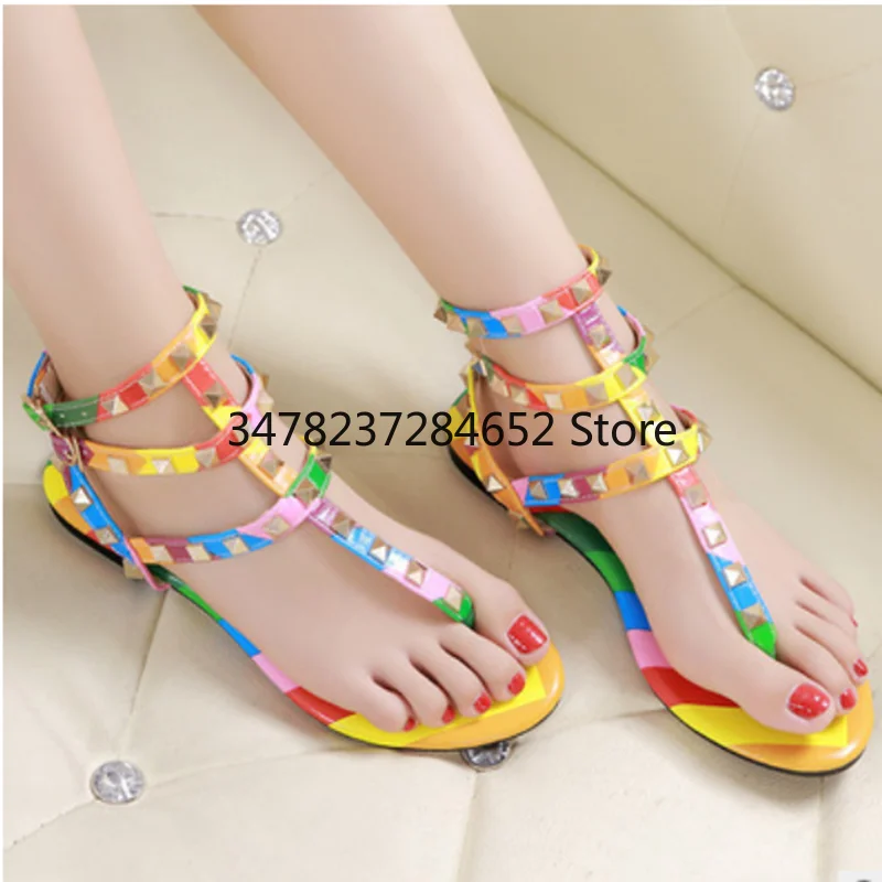 Women Summer colorful Sandals with Buckle Rivets Flat Sandals Feminina open toe fashion Flats Women Beach Shoes Big Size35-45
Women Summer colorful Sandals with Buckle Rivets Flat Sandals Feminina open toe fashion Flats Women Beach Shoes Big Size35-45