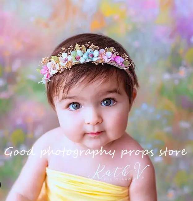 Baby Newborn Cream Rustic Floral Headband Halo Photography Photo Prop Wedding 