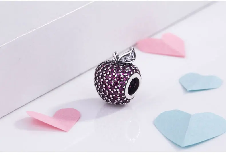 925 sterling silver bead charm cute pave apple with full crystal