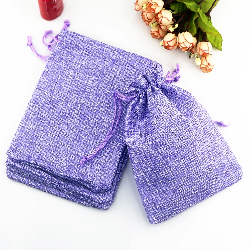 Фото Горячие джутовые сумки Фиолетовый Цвет 7x9 10x14 см Чистый Шнурок Подарочные пакеты