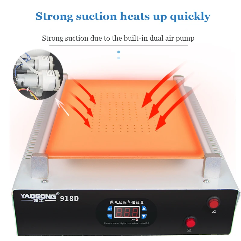 YAOGONG 918D Vacuum pump LCD separator Mobile phone LCD with built-in vacuum air pump screen remover 14 inches
YAOGONG 918D Vacuum pump LCD separator Mobile phone LCD with built-in vacuum air pump screen remover 14 inches