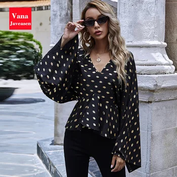 Fashion Gold Polka Dot V-neck Chiffon Blouse Women Tops Flared Long Sleeve Hem Ruffled Shirts Bluzka Damska Office Ladies Blusas
Fashion Gold Polka Dot V-neck Chiffon Blouse Women Tops Flared Long Sleeve Hem Ruffled Shirts Bluzka Damska Office Ladies Blusas