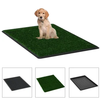 

Pet Dog Cat Toilet with Tray and Artificial Turf Grass Indoor Potty Trainer Grass Turf Pad Pet Supplies Green 76x51x3 cm WC