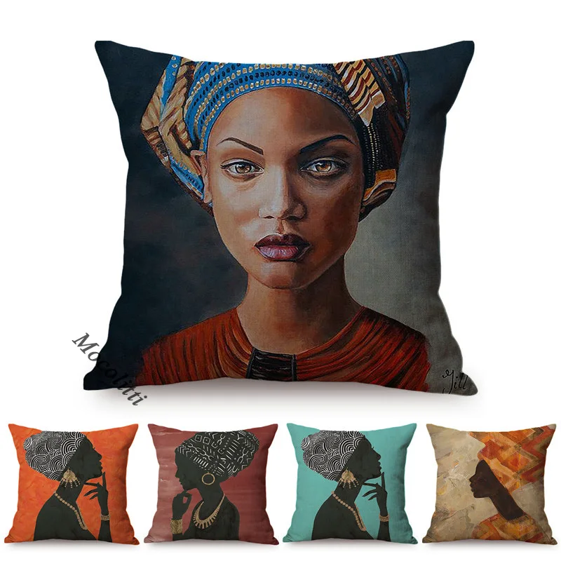 

Африканская черная женщина девушка модный Африканский этнический узор диванная Подушка Чехол из хлопка и льна роскошный декоративный чехол для подушки на стул