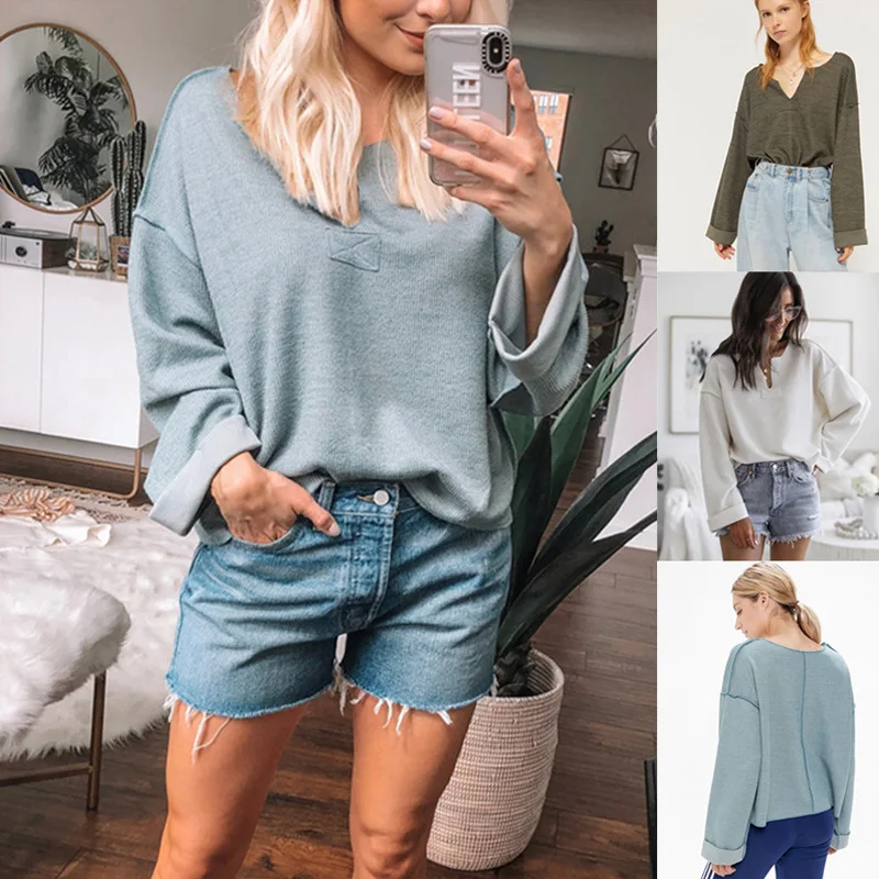 Women Patch V-neck Loose Sweater Winter Casual Long Sleeve Pullovers Knited Sweaters 2020 Autumn Jumpers White Blue Army Green
Women Patch V-neck Loose Sweater Winter Casual Long Sleeve Pullovers Knited Sweaters 2020 Autumn Jumpers White Blue Army Green