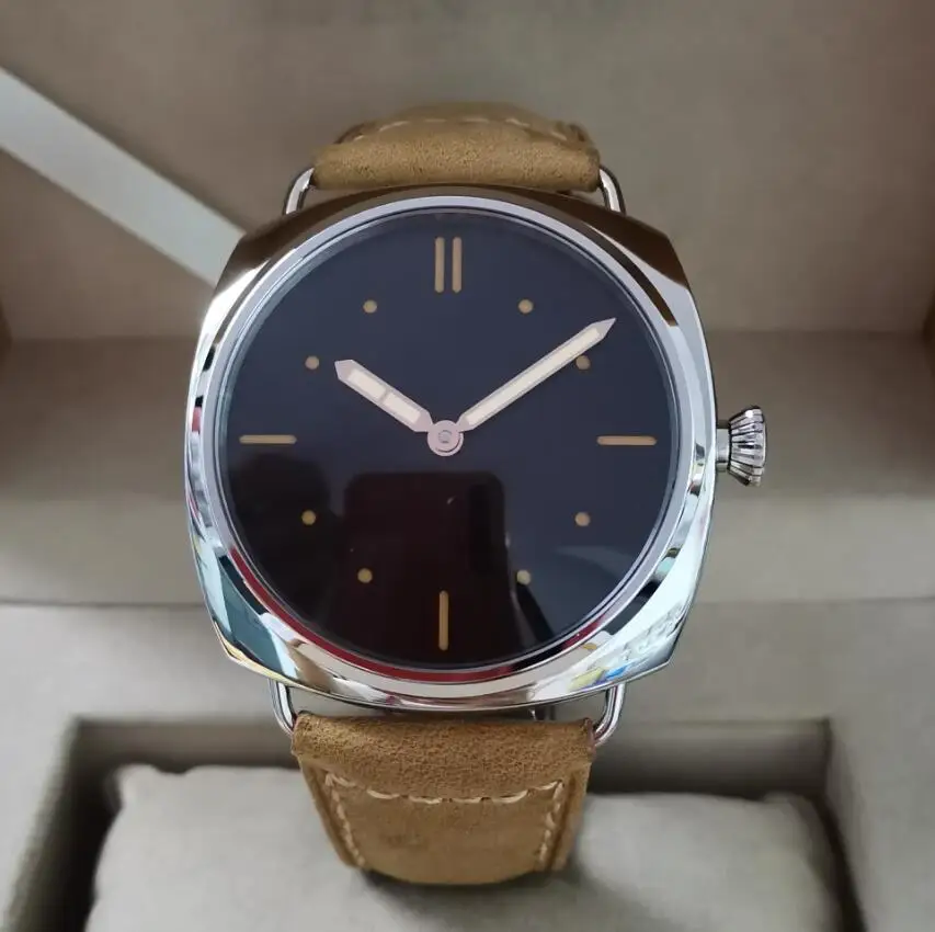 47mm No logo stainless steel Manual mechanical men's Watch Retro black dial Rose gold hand ST3600-1 swan neck movement
47mm No logo stainless steel Manual mechanical men's Watch Retro black dial Rose gold hand ST3600-1 swan neck movement
