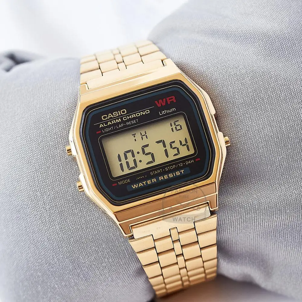 Casio часы мужские модные квадратные золотые кварцевые наручные со светодиодной