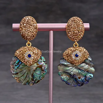 GuaiGuai Jewelry Abalone Shell Carved Flower Mop Golden Trimmed with Marcasite cubic zirconia cz Dangle Stud Earrings
GuaiGuai Jewelry Abalone Shell Carved Flower Mop Golden Trimmed with Marcasite cubic zirconia cz Dangle Stud Earrings