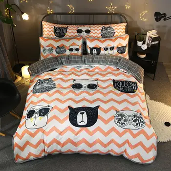 Sunglasses cat Bedding Sets Cool wave Bed Set Warm orange Bedding Children Cartoon bed linen Four piece set of single/double bed
Sunglasses cat Bedding Sets Cool wave Bed Set Warm orange Bedding Children Cartoon bed linen Four piece set of single/double bed