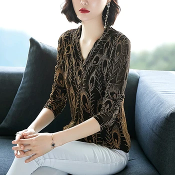 Full Sleeve blouse women Embroidery Lurex V-Neck blusas womens tops and blouses 3415 
Full Sleeve blouse women Embroidery Lurex V-Neck blusas womens tops and blouses 3415