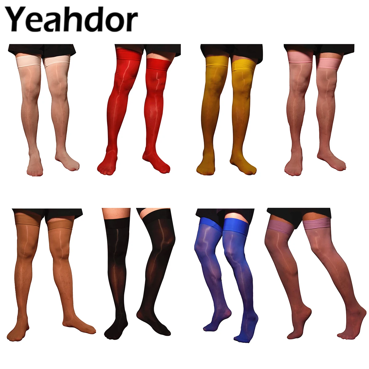 

Men Sissy Sexy Stocking Tight Leggings Glossy See-through Stockings Thin Shiny Solid Color Stretchy Sheer Thigh High Socks