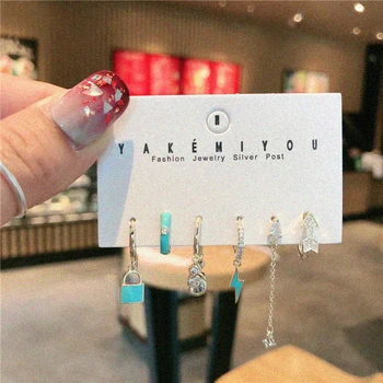 2021 Korea Style Dripping Oil 6Pcs/Set Small Cute Lock and Arrow Earrings Shiny Zircon Earrings For Women Exquisite Gift Jewelry
2021 Korea Style Dripping Oil 6Pcs/Set Small Cute Lock and Arrow Earrings Shiny Zircon Earrings For Women Exquisite Gift Jewelry