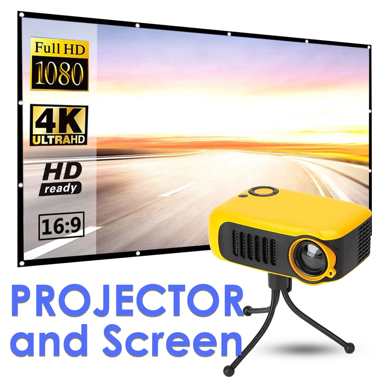Portable A2000 Mini Projector and Foldable Projector Screen 320*240p Support 1080P HDMI Micro SD Card with 100/120inch Screen
Portable A2000 Mini Projector and Foldable Projector Screen 320*240p Support 1080P HDMI Micro SD Card with 100/120inch Screen