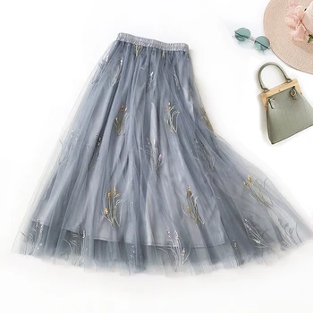 European Style Double Color Embroidery Tulle Skirts Sequined Mesh Skirts Fashion Elegant Women Holiday Beach Maxi Skirt
European Style Double Color Embroidery Tulle Skirts Sequined Mesh Skirts Fashion Elegant Women Holiday Beach Maxi Skirt