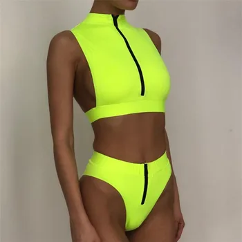 Sexy Zipper Front Bikinis Women Two Piece Swimsuit High Neck Sporty Swimwear Women 2020 High Waist Bathing Suit Sport Beachwear
Sexy Zipper Front Bikinis Women Two Piece Swimsuit High Neck Sporty Swimwear Women 2020 High Waist Bathing Suit Sport Beachwear
