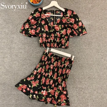 Svoryxiu Runway Designer Women Summer Vintage Suits V Neck Floral Print Tops+Ladies Ruffles Hem High Waist Skirt Two Piece Set
Svoryxiu Runway Designer Women Summer Vintage Suits V Neck Floral Print Tops+Ladies Ruffles Hem High Waist Skirt Two Piece Set