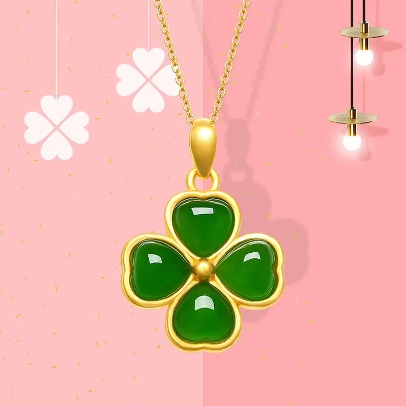 Natural Green Chalcedony Clover Pendant Fashion Boutique Jewelry Hand Carved 925 Silver Inlaid Necklace for Men and Women 
Natural Green Chalcedony Clover Pendant Fashion Boutique Jewelry Hand Carved 925 Silver Inlaid Necklace for Men and Women