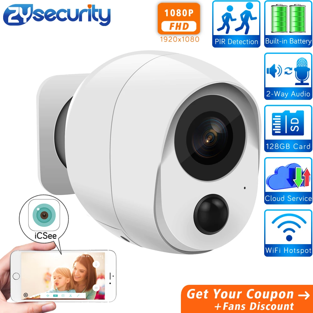 1080P Wireless Battery WiFi IP Camera with PIR Human Detection SD Card Cloud Audio Alarm CCTV Home Security Surveillance Camera
1080P Wireless Battery WiFi IP Camera with PIR Human Detection SD Card Cloud Audio Alarm CCTV Home Security Surveillance Camera