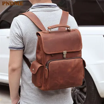 PNDME genuine leather men's backpack vintage crazy horse cowhide daily 13 inch laptop bookbag women outdoor travel work bagpack 
PNDME genuine leather men's backpack vintage crazy horse cowhide daily 13 inch laptop bookbag women outdoor travel work bagpack