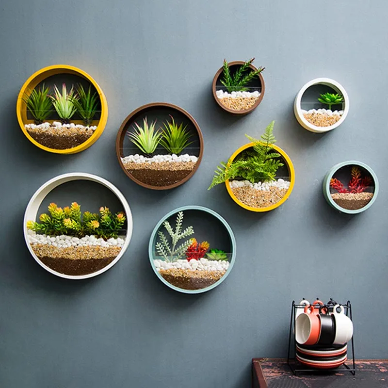 

Creative Round Iron Art Glass Wall Vase Succulent Plant Wall Planter Home Living Room Office Hanging Flower Pot Bonsai Pot Vases