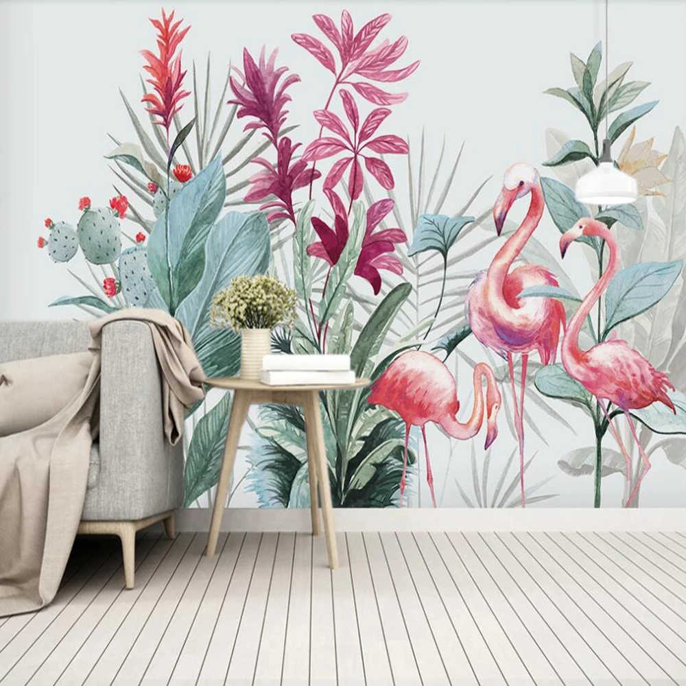 

Milofi custom large 3D wallpaper mural Nordic flamingo banana leaf living room bedroom wall decoration wallpaper mural