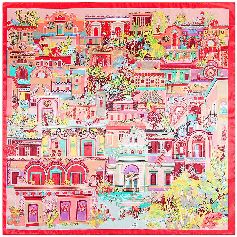 New Women Pure Silk Square Scarf Luxury Brand Desigual Foulard Femme Bandanas Big Pattern Women's 90*90 |