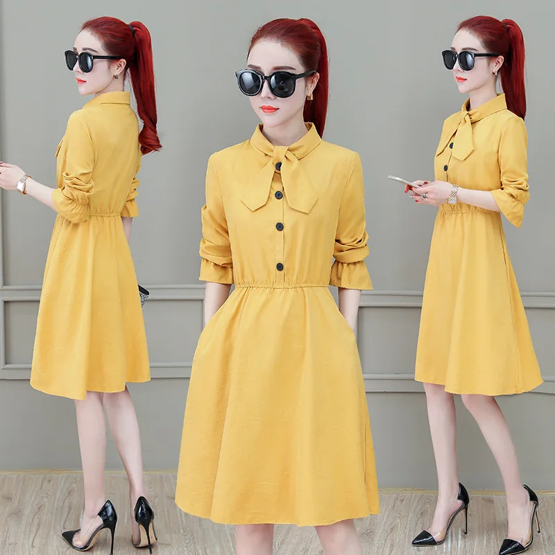 Spring Peter Pan Collar Dress Women's 2019 New Style Ladies' Elegant A- line Skirt Bowtie High-waisted Mid-length Big Skirt
Spring Peter Pan Collar Dress Women's 2019 New Style Ladies' Elegant A- line Skirt Bowtie High-waisted Mid-length Big Skirt