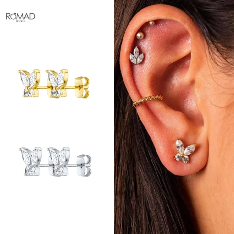 ROMAD Cute Zircon Gold Color Butterfly Stud Earrings For Women Fashion Piercing Cartilage 925 Sterling Silver Earings kolczyki
ROMAD Cute Zircon Gold Color Butterfly Stud Earrings For Women Fashion Piercing Cartilage 925 Sterling Silver Earings kolczyki