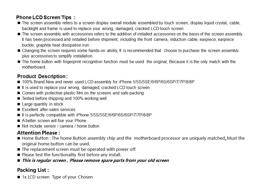 Grade AAA+++LCD Display For iPhone5 6 7 lcd 8Plus  with Touch Screen Digitizer Assembly dispay