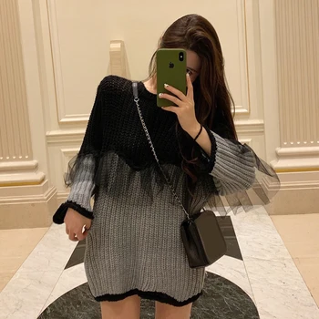 New Autumn And Winter Fashion Round Neck Pullover Thick Stitching Mesh Loose long Sweater
New Autumn And Winter Fashion Round Neck Pullover Thick Stitching Mesh Loose long Sweater